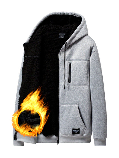 Herren Kapuzenjacke mit Reißverschluss und Teddyfutter Grau