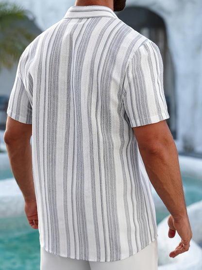 Herren Kurzarm Freizeithemd mit Streifenmuster – Sommer Style für Alltag & Urlaub