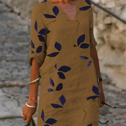 Damen Freizeitkleid mit Blattmuster – Modisches und bequemes Alltagskleid, legerer Stil