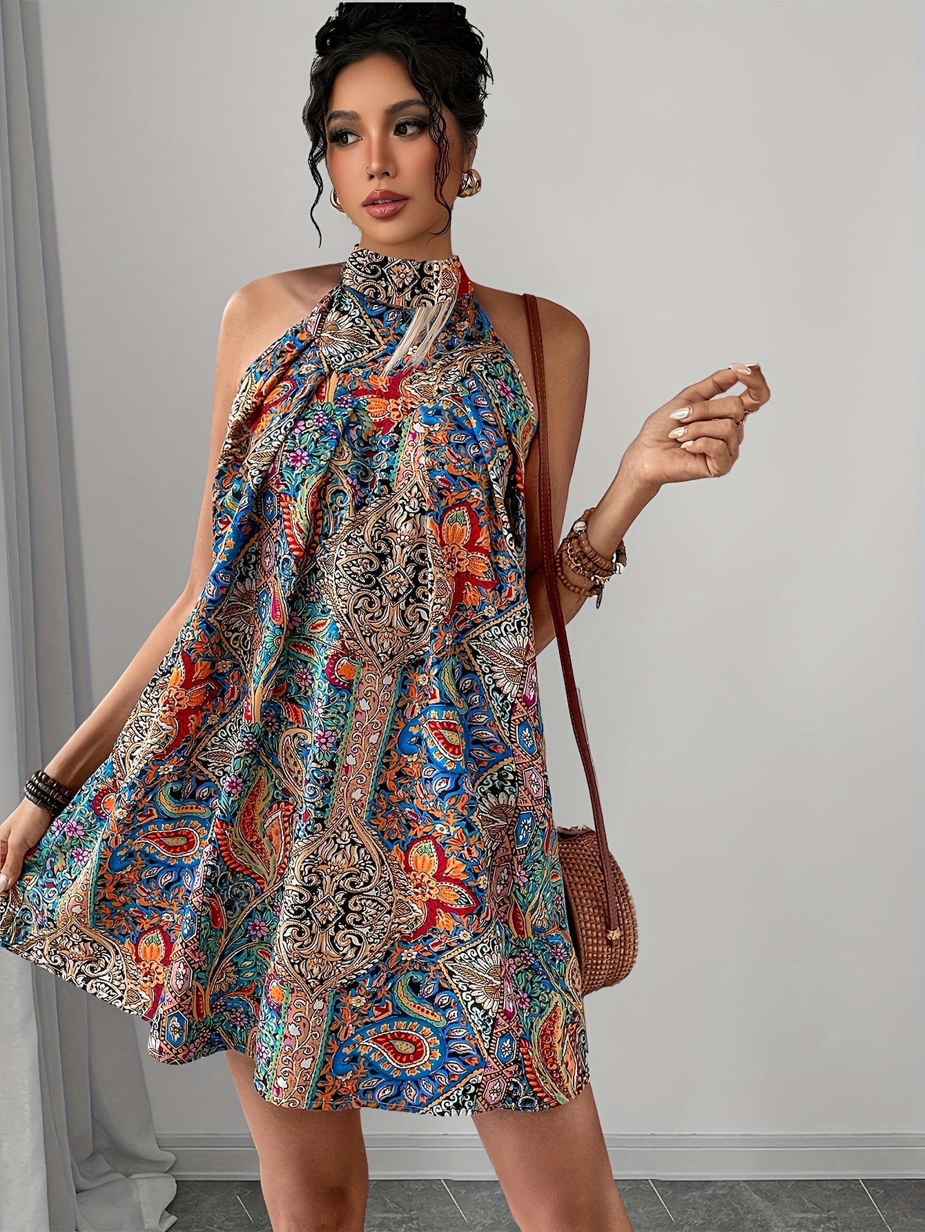 Damen Sommerkleid im eleganten A-Linien-Stil mit geometrischem Muster – Ideal für Freizeit und Urlaub