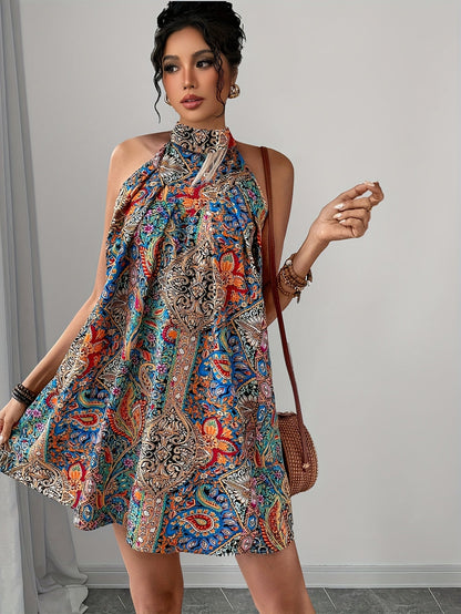 Damen Sommerkleid im eleganten A-Linien-Stil mit geometrischem Muster – Ideal für Freizeit und Urlaub