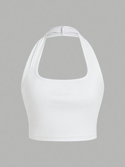 Dame Halterneck Croptop med åben ryg – Moderne sommerbasic til fritid og fest