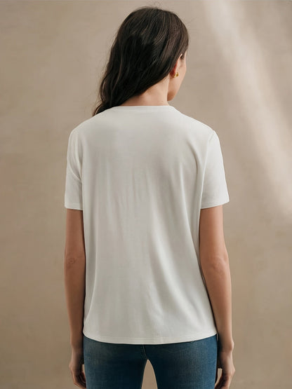 T-shirt femme avec broderie de citrons et imprimé moderne – Style décontracté, idéal pour le quotidien