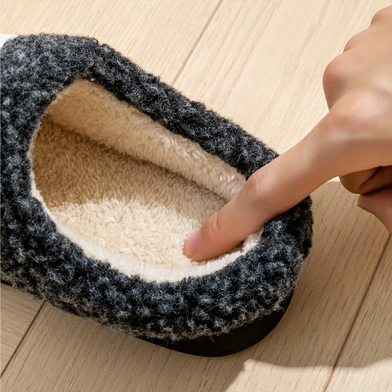 Unisex winterslippers grijs, geribbeld, met pluche voering en stevige zool