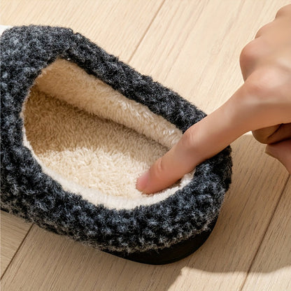 Unisex winterslippers grijs, geribbeld, met pluche voering en stevige zool