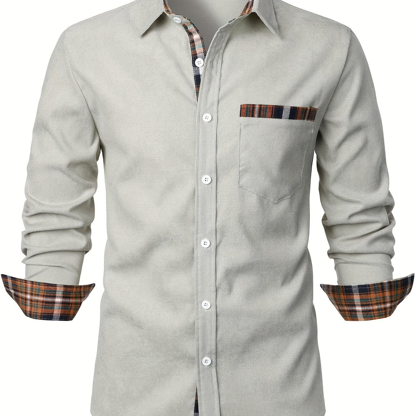 Camisa casual para hombre Modern Fit con detalles a cuadros – Camisa de manga larga elegante para el día a día y la oficina