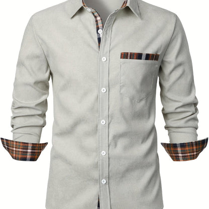 Camisa casual para hombre Modern Fit con detalles a cuadros – Camisa de manga larga elegante para el día a día y la oficina