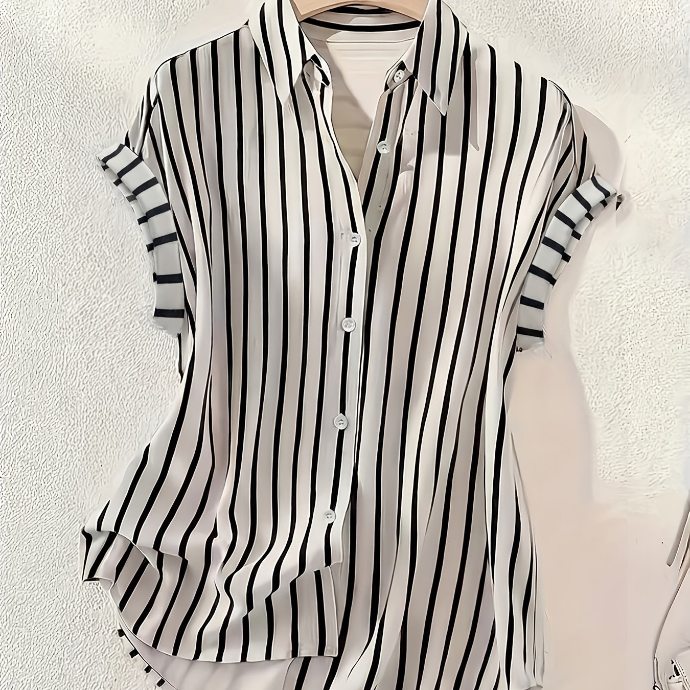 Damesblouse met verticale strepen en korte mouwen – Elegante zomerse look, kantoor & vrije tijd