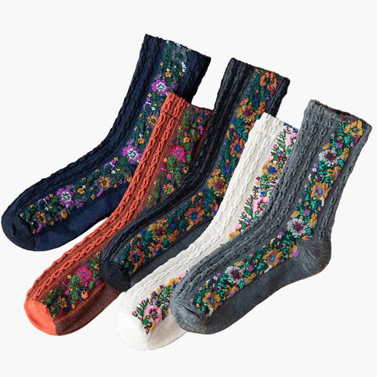 Dam Strumpor med blommig jacquardbroderi – Vintage stil, modernt accessoar för alla tillfällen