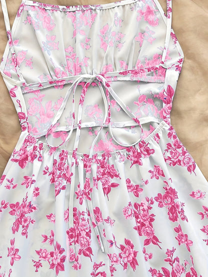 Dame sommerkjole elegant med blomsterprint og spaghetti-stropper – Perfekt for fritid og spesielle anledninger