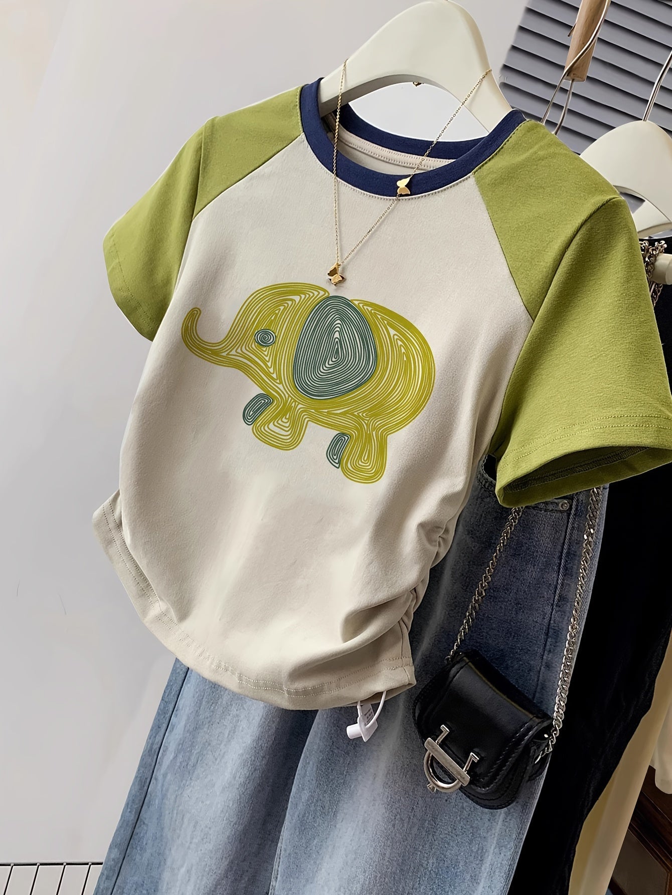 Damen Y2K T-Shirt mit Elefanten-Print – Lässiges Sommer-Shirt im Retro-Stil