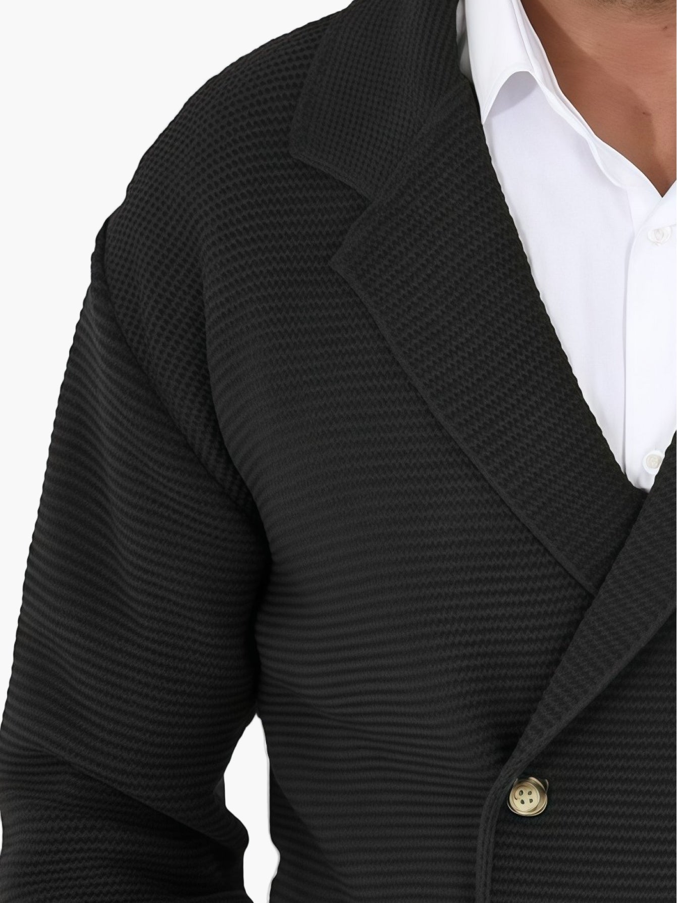 Herre Strikjakke med reverskrave og dobbeltradet knaplukning – Elegant casual-stil til hverdag og kontor