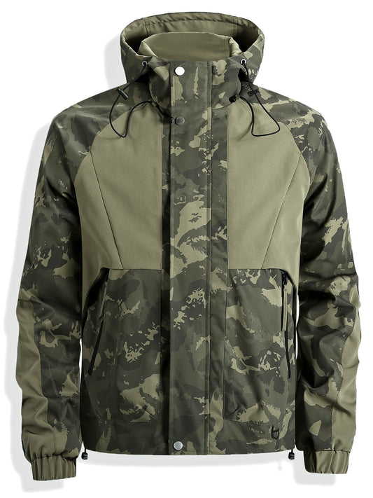 Unisex Outdoor-Jacke Camouflage Grün Kapuze Reißverschluss