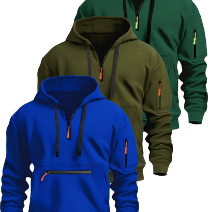 Felpa unisex con cappuccio, mezza zip e tasche con cerniera