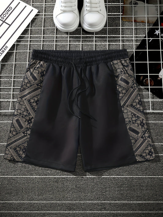 Heren streetwear shorts met ornamentpatroon en trekkoord – modieuze vrijetijdsbloes voor dagelijks gebruik en urban stijl