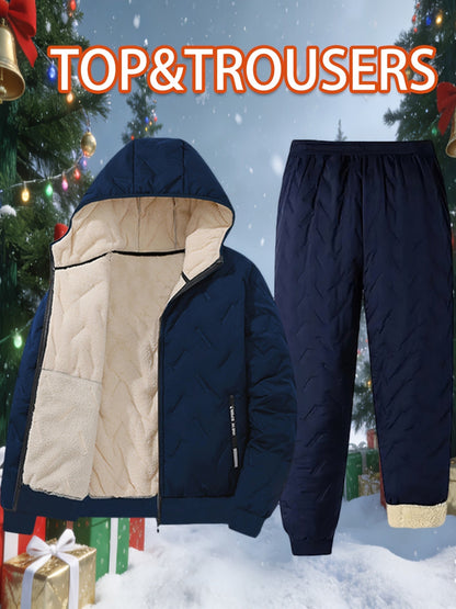 Completo da allenamento imbottito da uomo, giacca trapuntata con cappuccio e pantaloni trapuntati, invernale