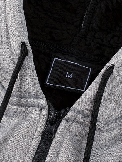 Herren Kapuzenjacke mit Reißverschluss und Teddyfutter Grau