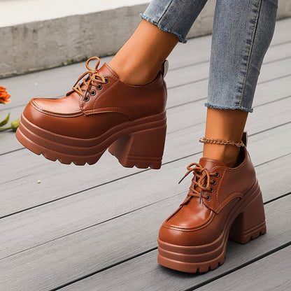 Scarpe Stringate Donna con Tacco Plateau – Oxfords Chunky Retrò per Quotidiano e Festa
