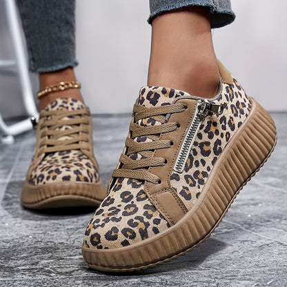 Zapatillas de mujer con estampado de leopardo y suela plataforma – Calzado casual de moda para el día a día y estilo urbano