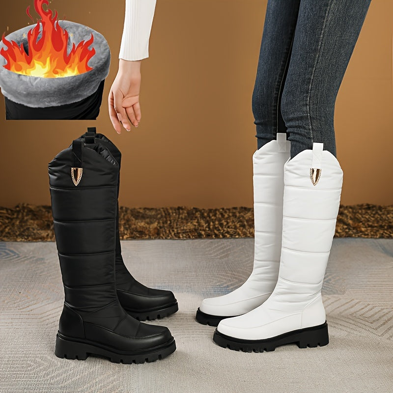 Botas de invierno para mujer, hasta la rodilla, acolchadas, negras y resistentes