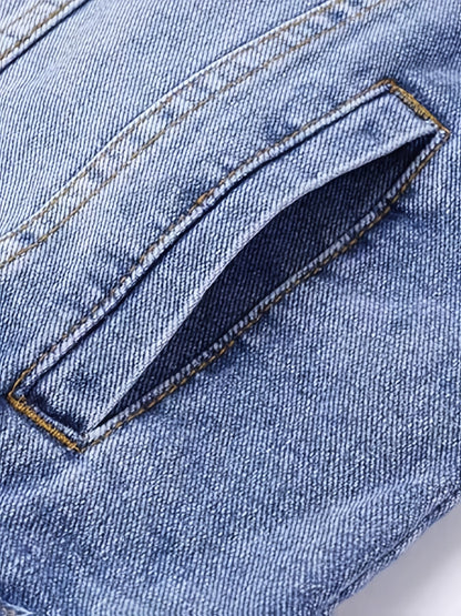 Jeans Weste Herren Denim Ärmellose Jacke Blau Knopfverschluss