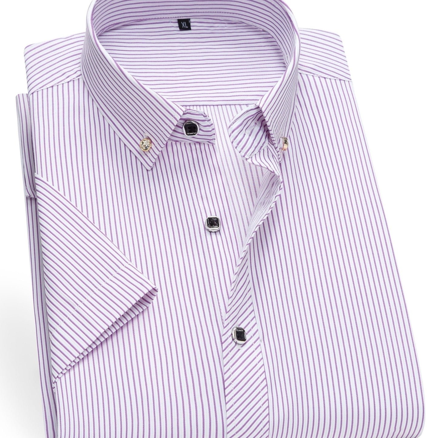 Camicia da uomo a maniche corte business con classiche righe e colletto moderno – Elegante outfit casual e da ufficio