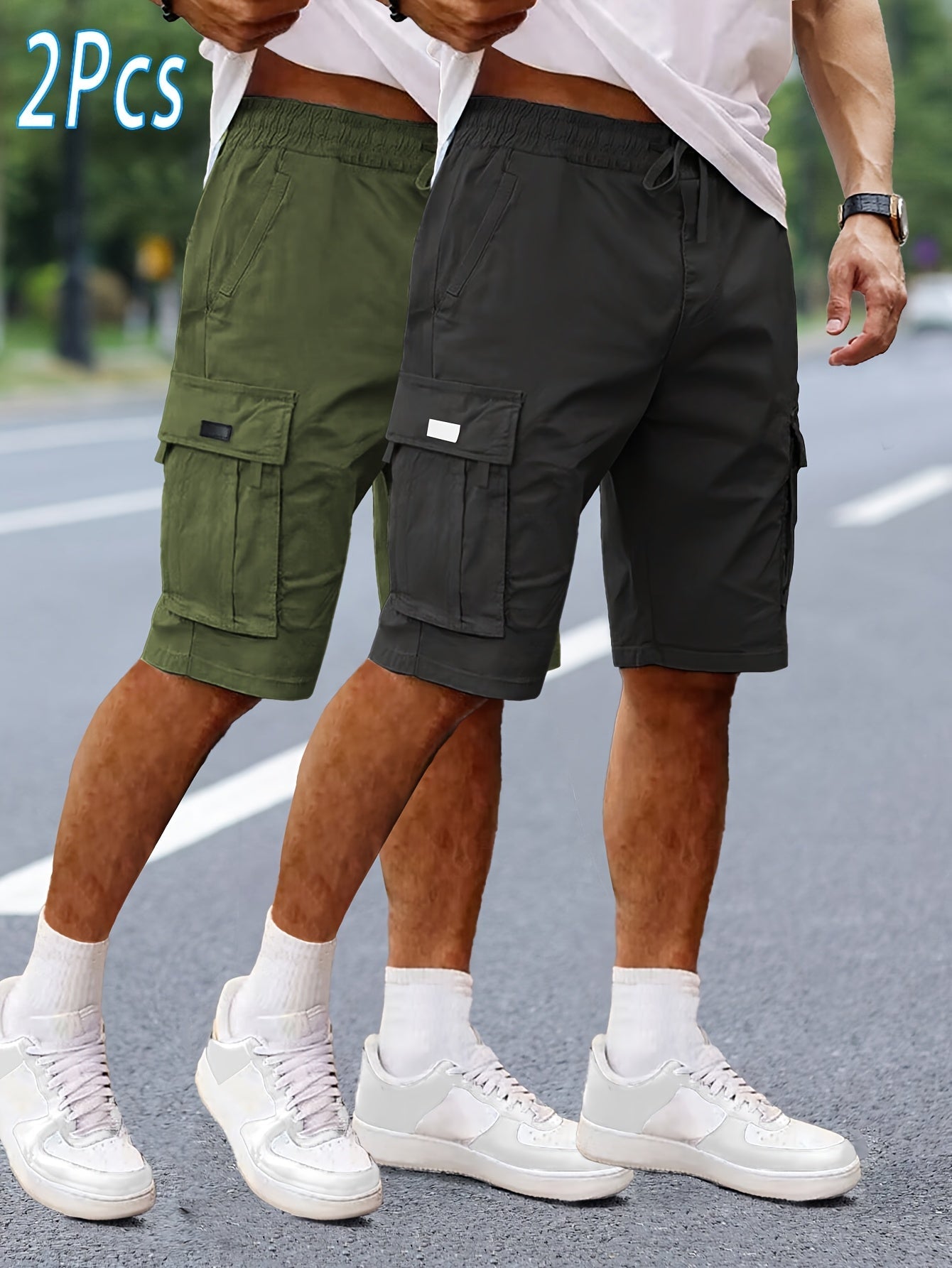Heren Cargo Shorts 2-pack – Vrije tijd & Outdoor, Comfortabele cargoshorts met zakken, Regular Fit