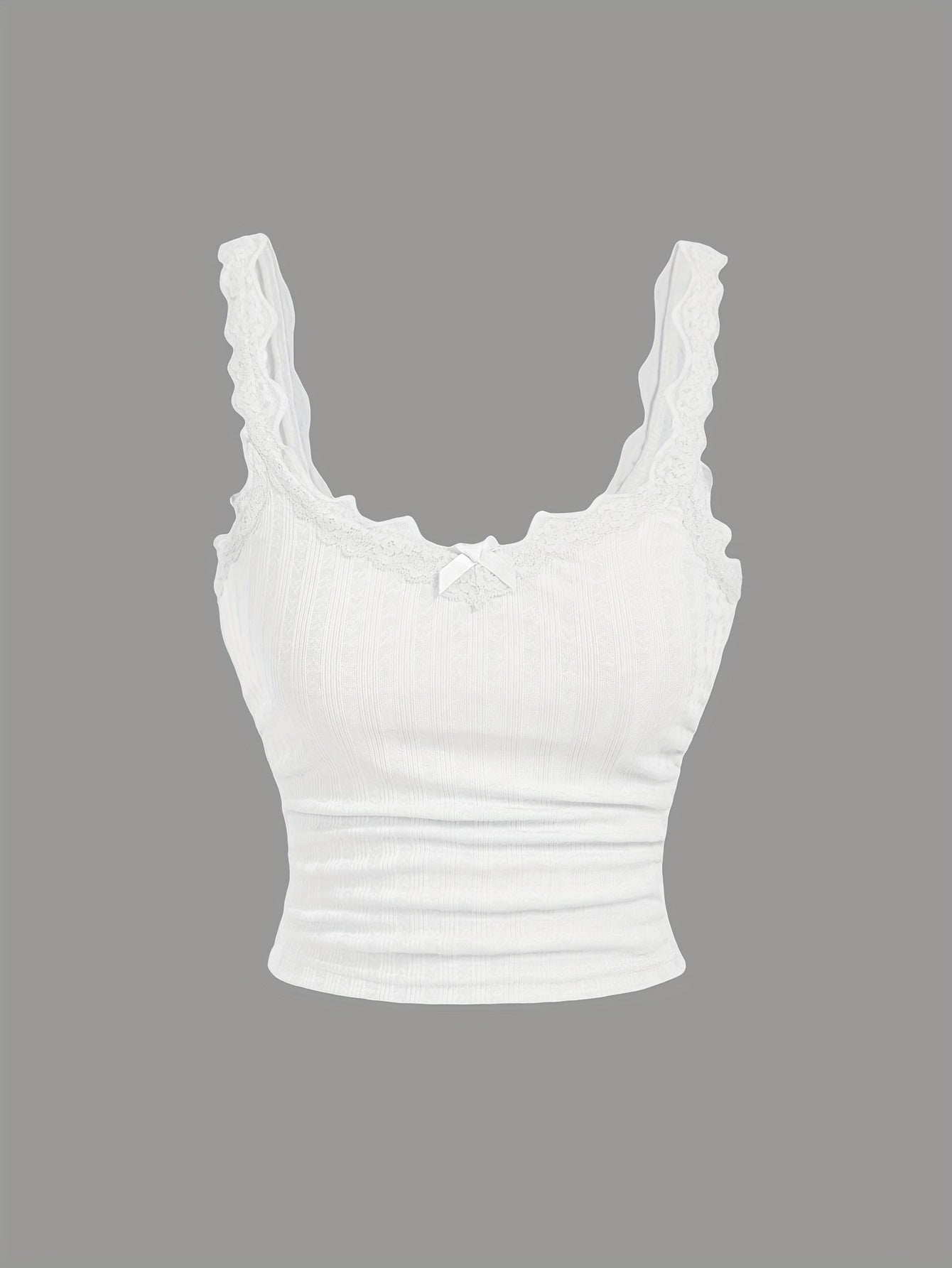 Damen Coquette-stil Camisole-topp med spets och rosett – feminint vintageinspirerat plagg