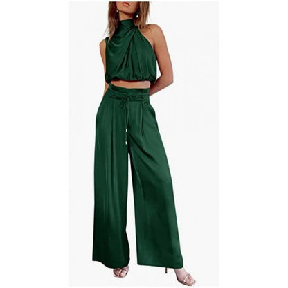 Jasmine – Casual mouwloos topje met midriff en wijde pijpen 2-delige set dameskleding