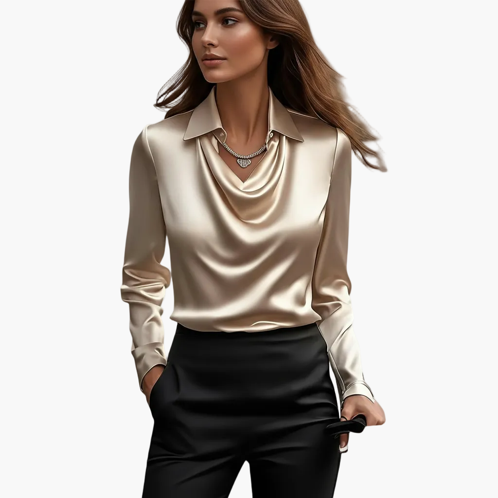 Dam Blus med vattenfallskrage – Elegant business- och fritidslook