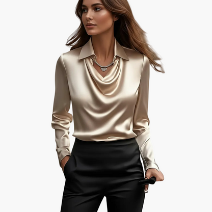 Dam Blus med vattenfallskrage – Elegant business- och fritidslook