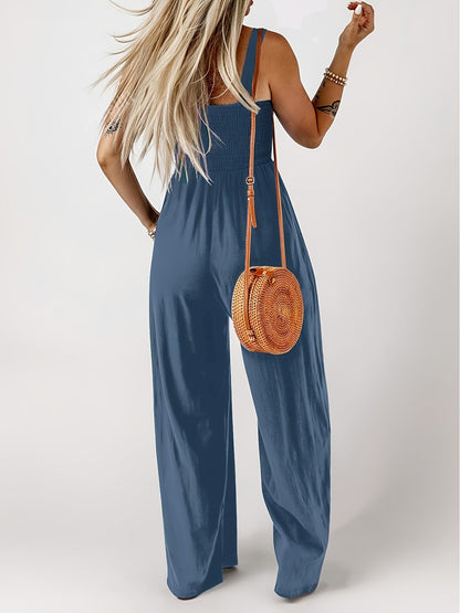 Mono elegante de mujer con parte superior fruncida y pierna ancha – Perfecto para primavera y verano