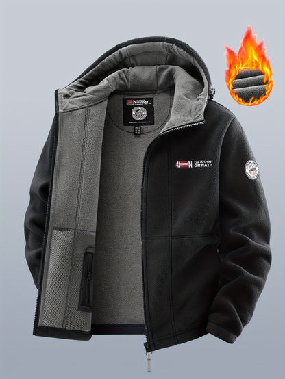 Chaqueta polar de exterior para hombre con capucha – Forro cálido, cierre de cremallera, bolsillo en el pecho