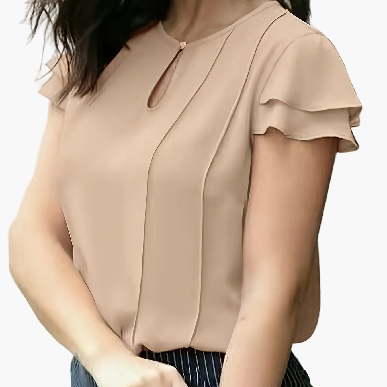 Dames elegante blouse met ruches voor kantoor en vrije tijd – korte mouwen, modern, ideaal om uit te gaan