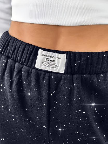 Damen Weite Freizeithose mit Galaxie-Print – Trendige Lounge Pants für Alltag und Freizeit