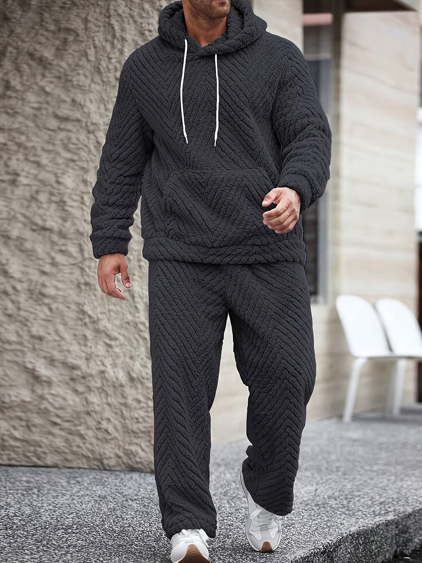 Heren zachte hoodie- en joggingbroekset, comfortabele tweedelige set