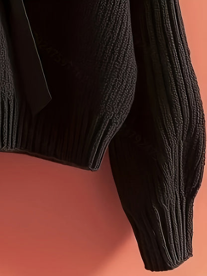 Pullover da donna in maglia grossa con scollo a V e grande fiocco