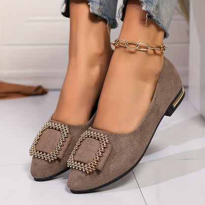 Damen Elegante Slip-On Ballerinas mit Strass-Schnalle – Modische Schuhe für Alltag und besondere Anlässe