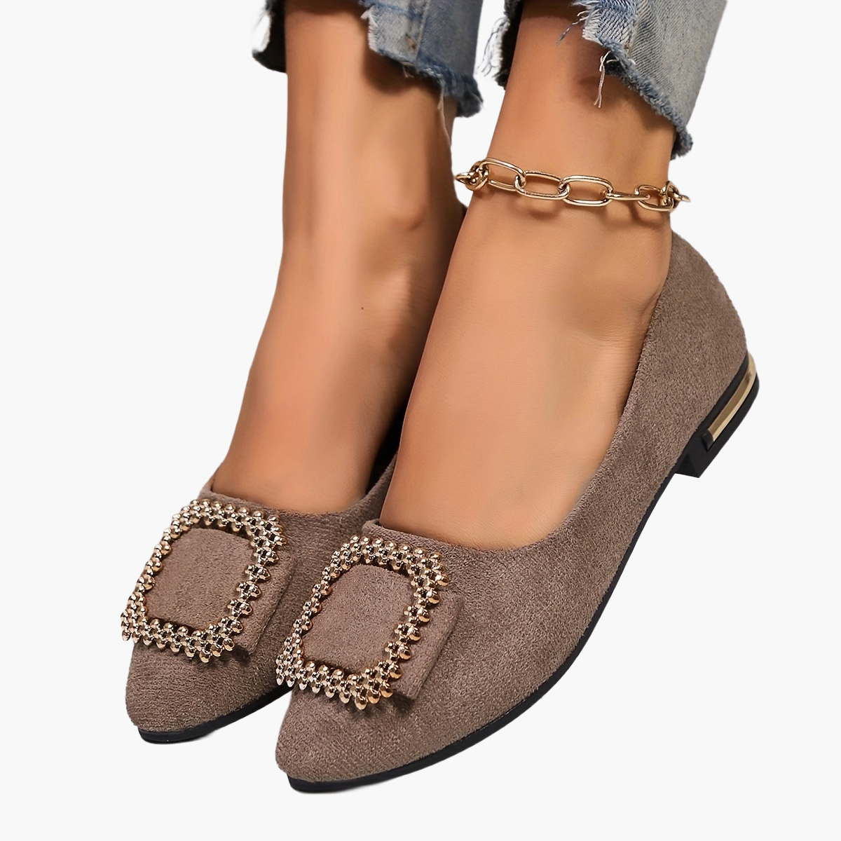 Damen Elegante Slip-On Ballerinas mit Strass-Schnalle – Modische Schuhe für Alltag und besondere Anlässe