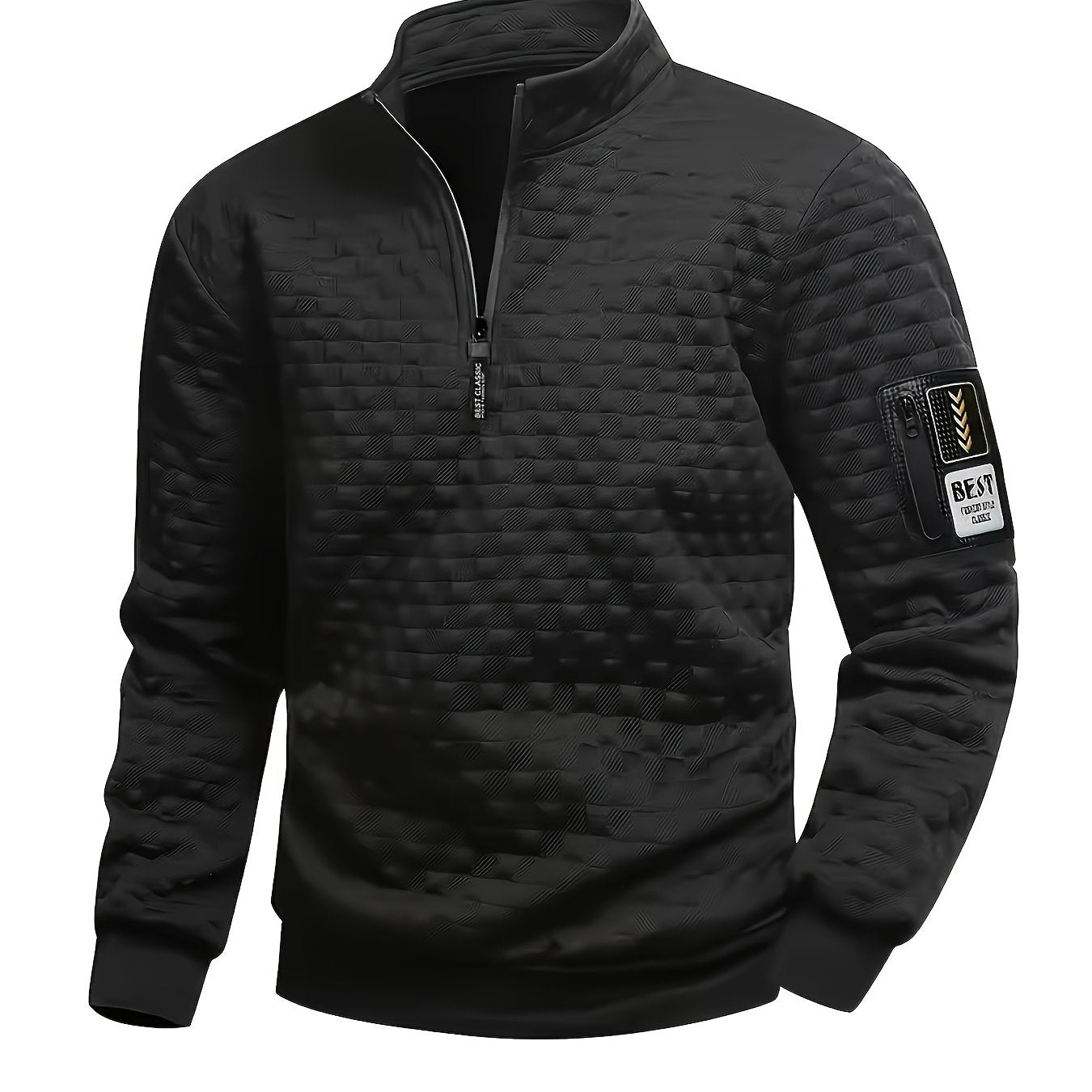 Herren Halbzipper Pullover Stehkragen Sweatshirt Gesteppter Struktur-Stoff