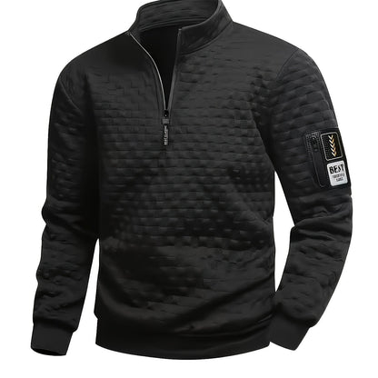 Herren Halbzipper Pullover Stehkragen Sweatshirt Gesteppter Struktur-Stoff