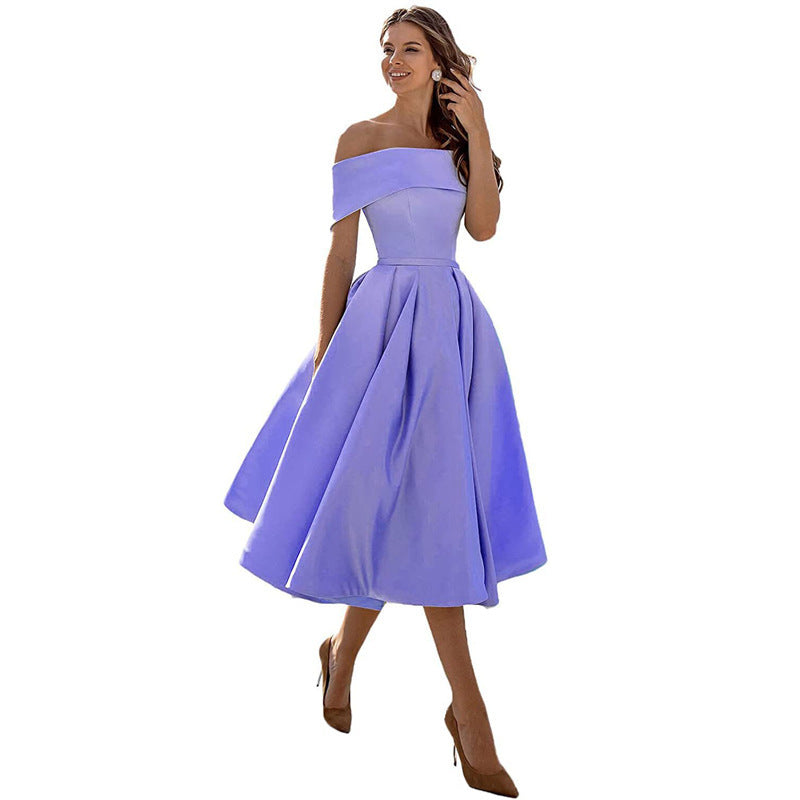 Michelle – Casual strapless satijnen feestjurk