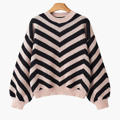Damen Strickpullover mit Zickzack-Muster für Herbst und Winter – Eleganter Freizeit-Sweater