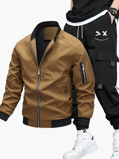 Set streetwear uomo – Giacca bomber e pantaloni cargo per tempo libero e uso quotidiano