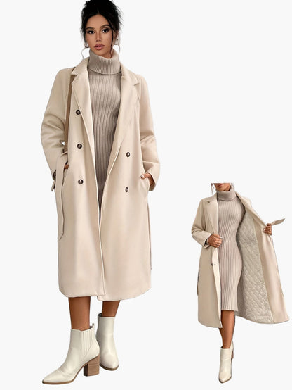 Manteau d'hiver élégant pour femme avec ceinture et poches – Long manteau stylé pour le quotidien et le bureau