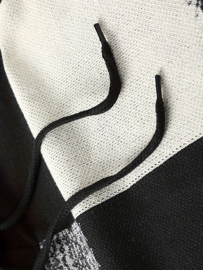 Herren Strick Hoodie Patchwork Design Langarm Herrenpullover