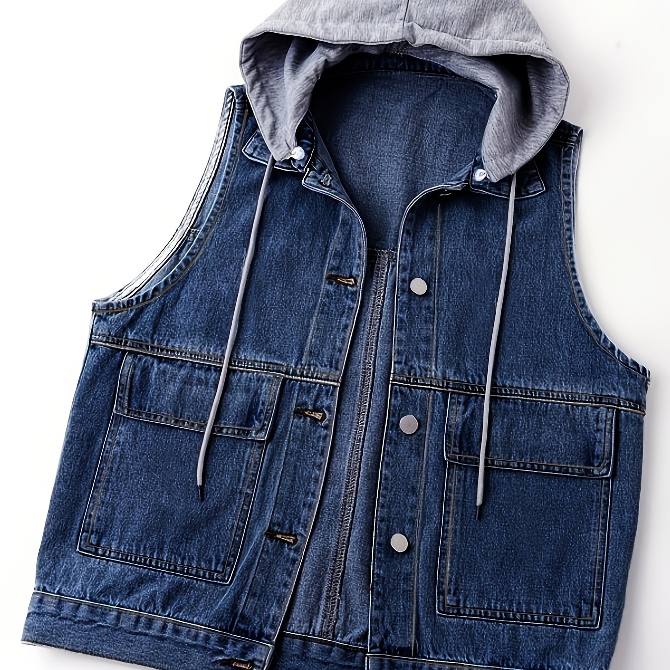 Jeansweste mit Kapuze, Ärmellos, Blau, für Damen