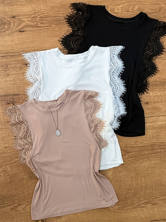 Top de encaje para mujer con mangas con volantes y diseño elegante – Perfecto para ocio y uso diario