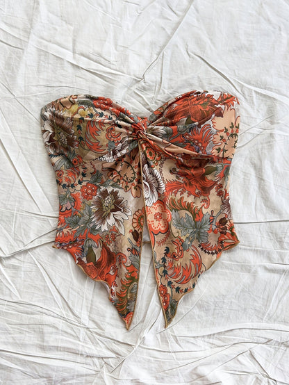 Dam Bandeau Crop Top med blommönster och knut – vintage-stil för sommar och festival