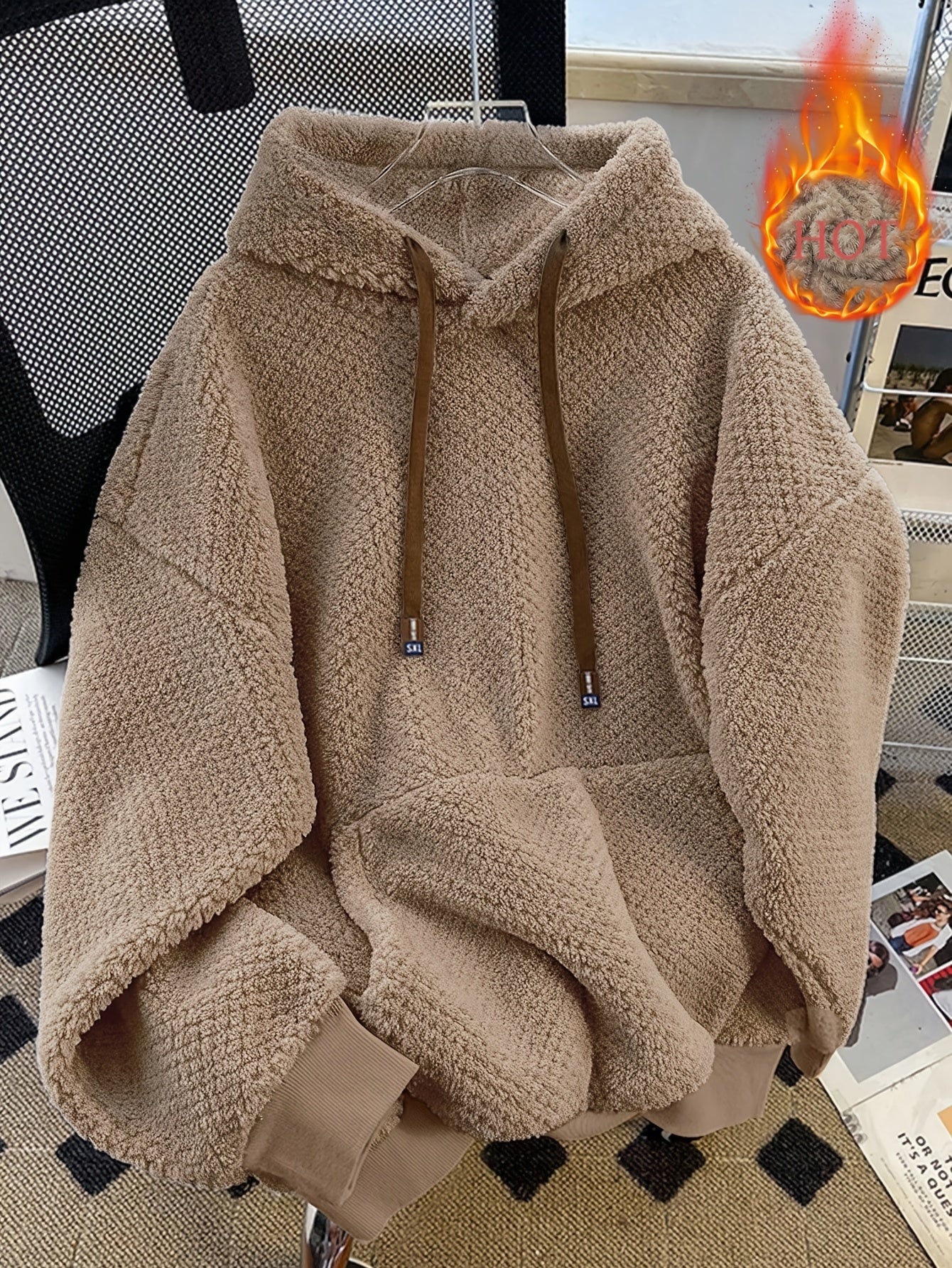 Unisex Teddy-Fleece Kapuzenpullover – Kuscheliger Hoodie mit Kängurutasche und Kordelzug